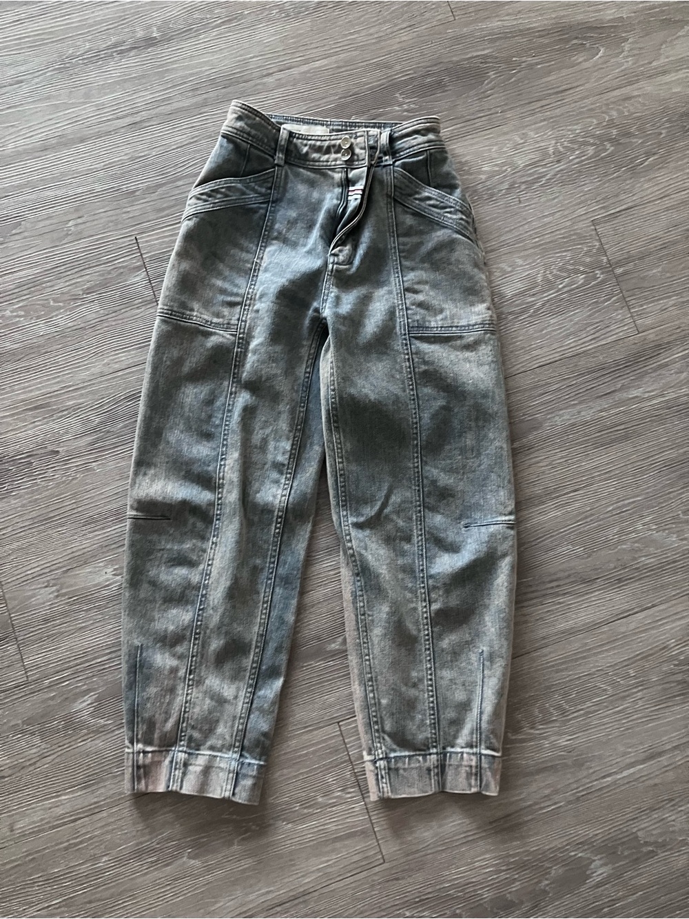 Anthropologie High-Rise barrel Wide-Leg Jeans in Faded Taupe